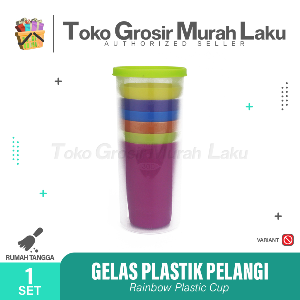 GELAS PELANGI GELAS TERMURAH PLASTIK RAINBOW PICNIC CUP SET SOUVENIR HADIAH