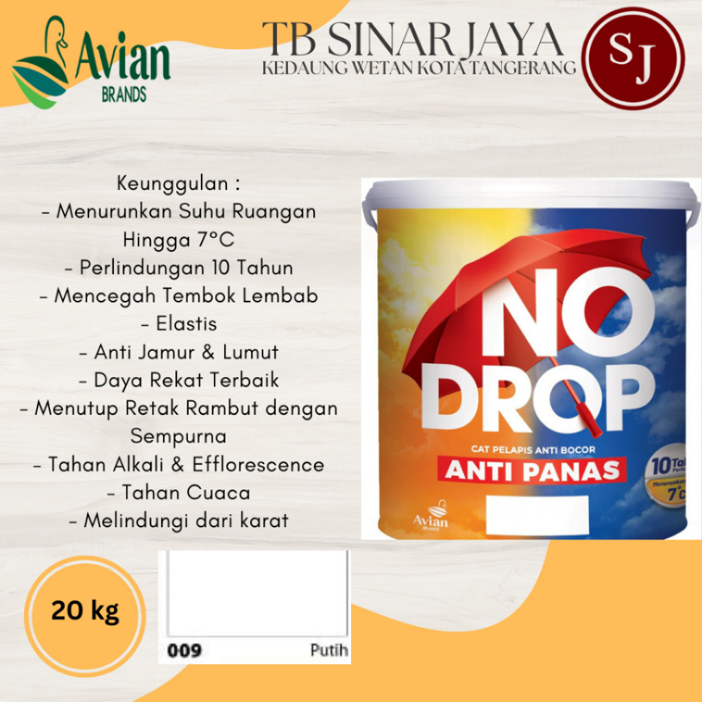 Cat Nodrop Anti Panas 20KG Cat Plapis Anti Bocor Dan Anti Panas 10 TAHUN - 009 Putih