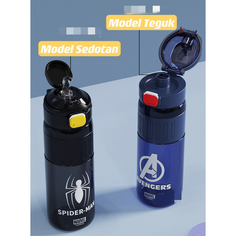 Botol Dual Fungsi Bahan Tritan BPA Free Motif Elsa Spiderman Captain Model Sedot Teguk