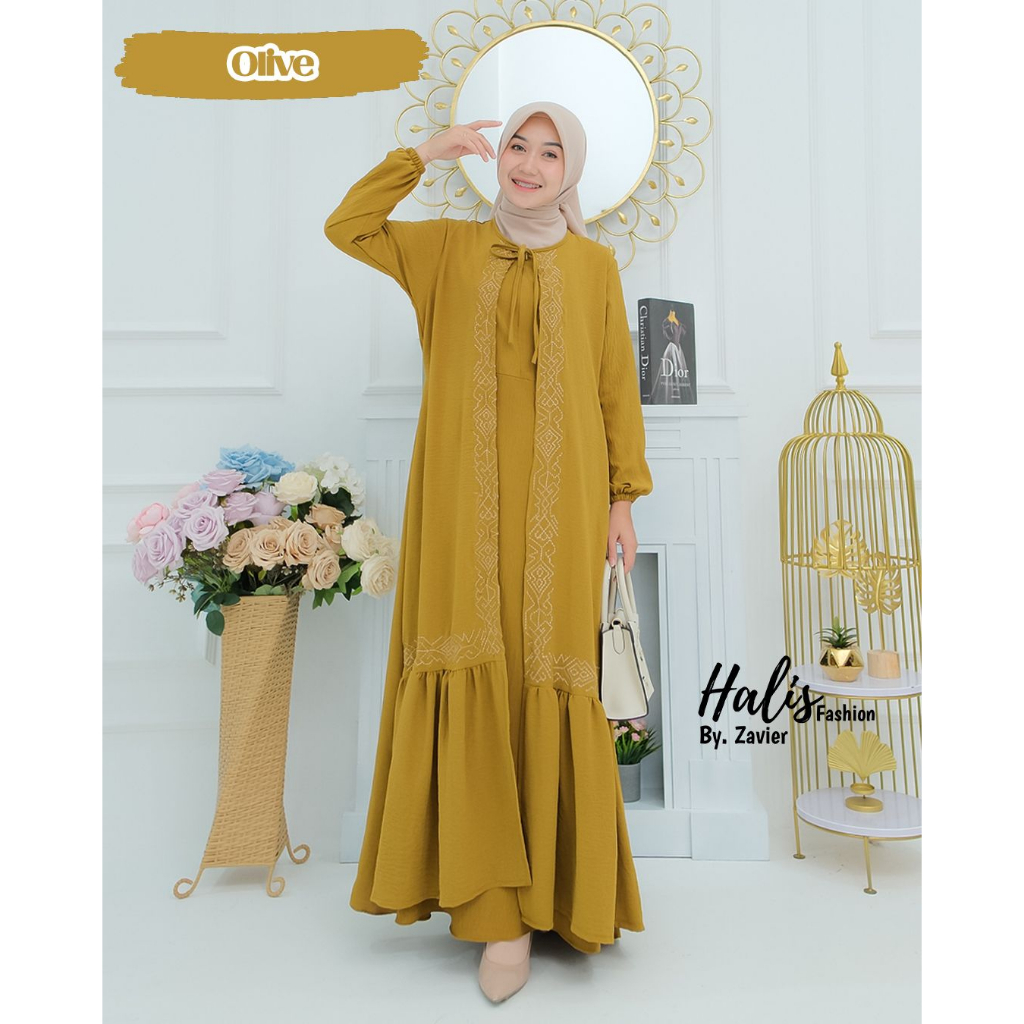 Gamis Halis Fashion Original Outer Halis Bordir/ Gamis Rompi Aksen Bordir