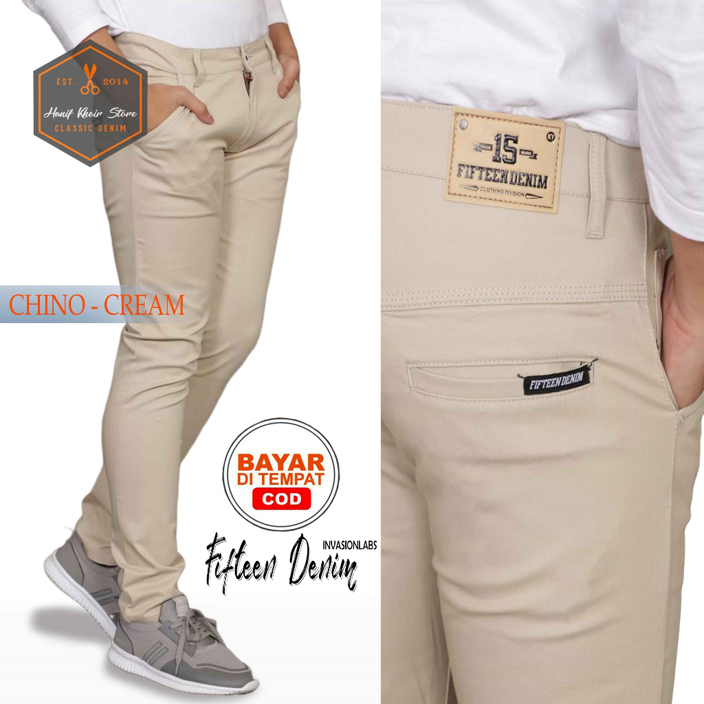 FIFTEEN DENIM celana chino panjang skiny semi slimfit pria/cowo/cowok murah dan grosir warna CREAM