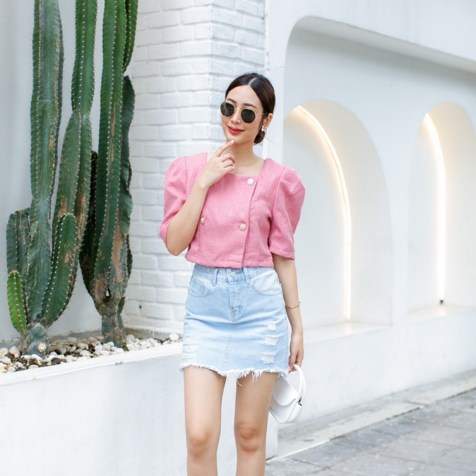Atasan Blouse Tweed Crop Top Wanita Korean Style Import Bangkok BKK 11860