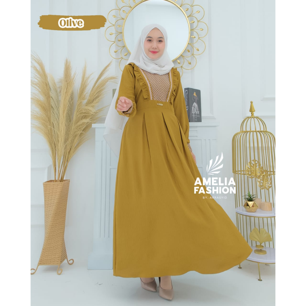 Dress YASMIN by amelia fashion gamis cringkle renda terbaru