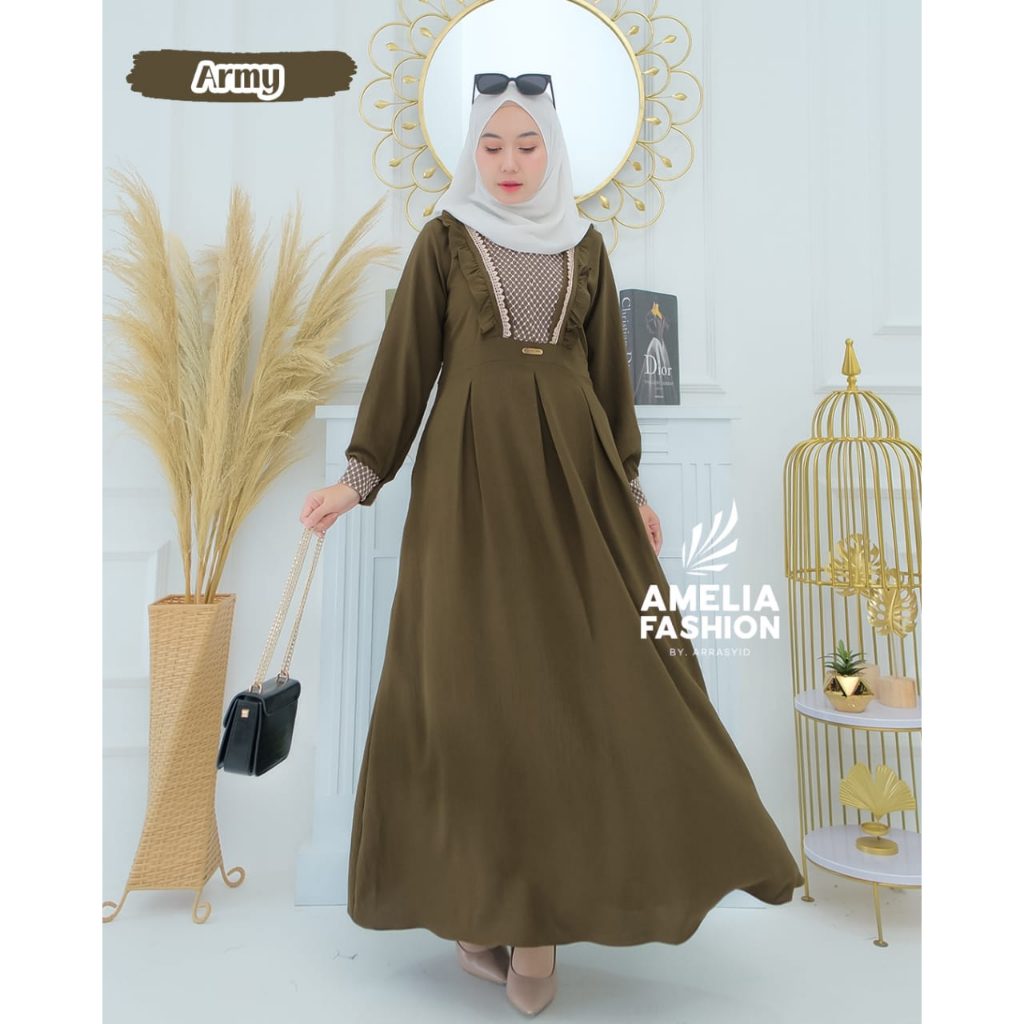 Dress YASMIN by amelia fashion gamis cringkle renda terbaru