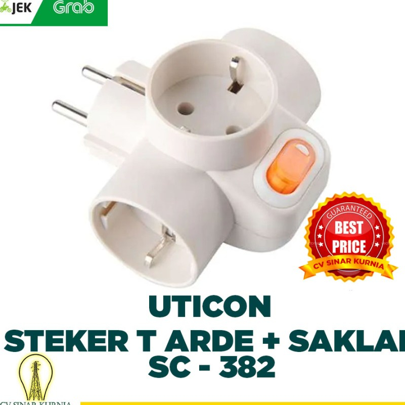 UTICON STEKER T ARDE + SAKLAR NEON SC-382 / STOP KONTAK 3 LUBANG BEST