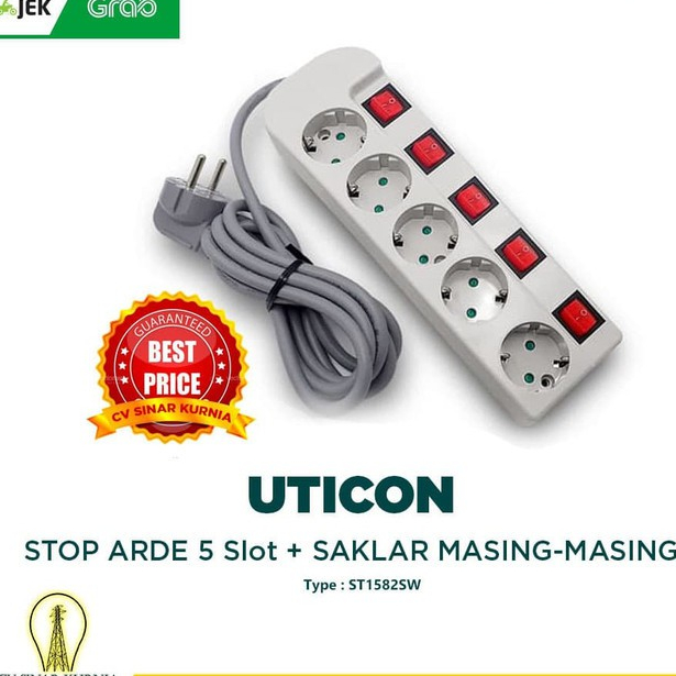 Stop Kontak 5 Lubang + Saklar tersendiri + Kabel UTICON ST-1582 SW