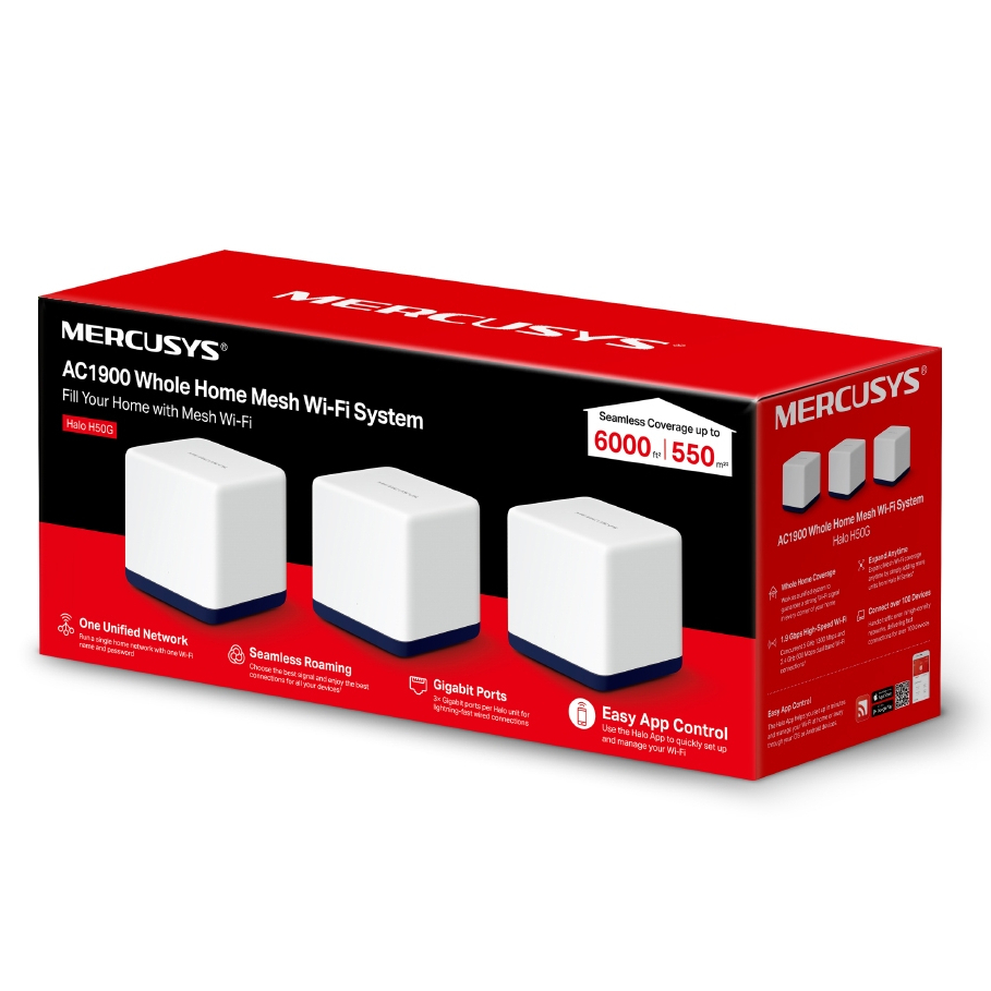 Mercusys Halo H50G AC1900 Dual Band Gigabit Whole Mesh Router 3-Pack