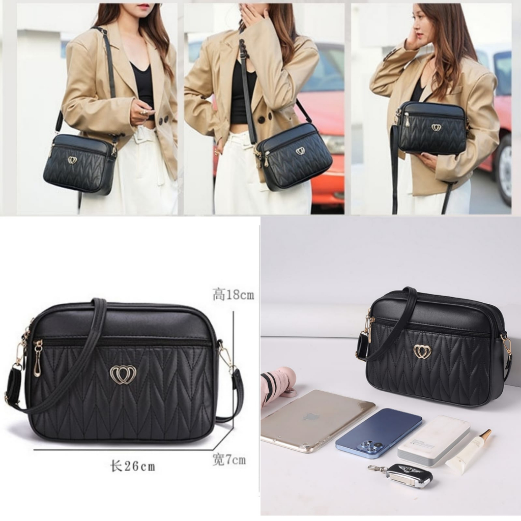 TAS SELEMPANG WANITA PESTA IMPORT KULIT HITAM ALZARA TA808B5 SLING BAG CEWEK KEKINIAN KOREA REMAJA MURAH BRANDED PREMIUM SHOULDER BAHU TERBARU BATAM SIMPLE