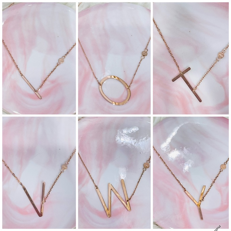 kalung carendelano huruf I O T V W Y emas asli 17K rosegold