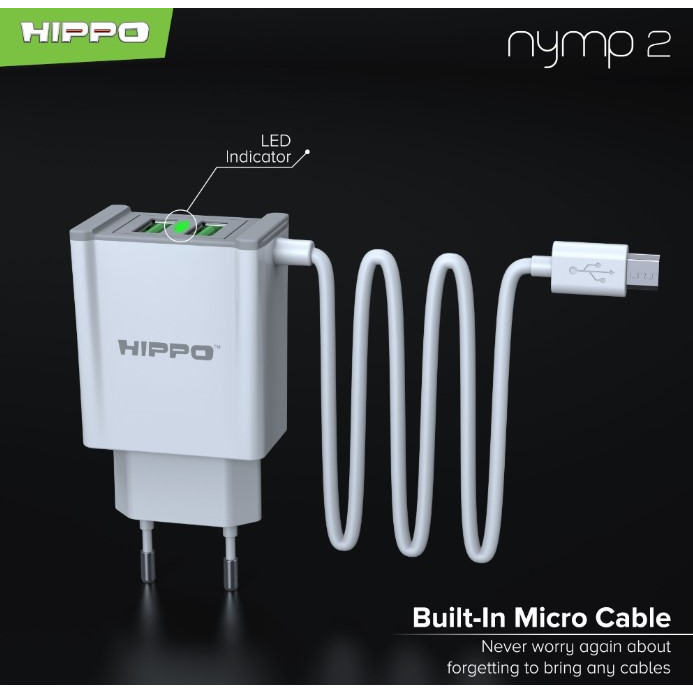 HIPPO ADAPTER CHARGER NYMP2 SMART DETECT CHARGING 2.4A DUAL USB PORT ADAPTOR CABLE MICRO LED INDICATOR