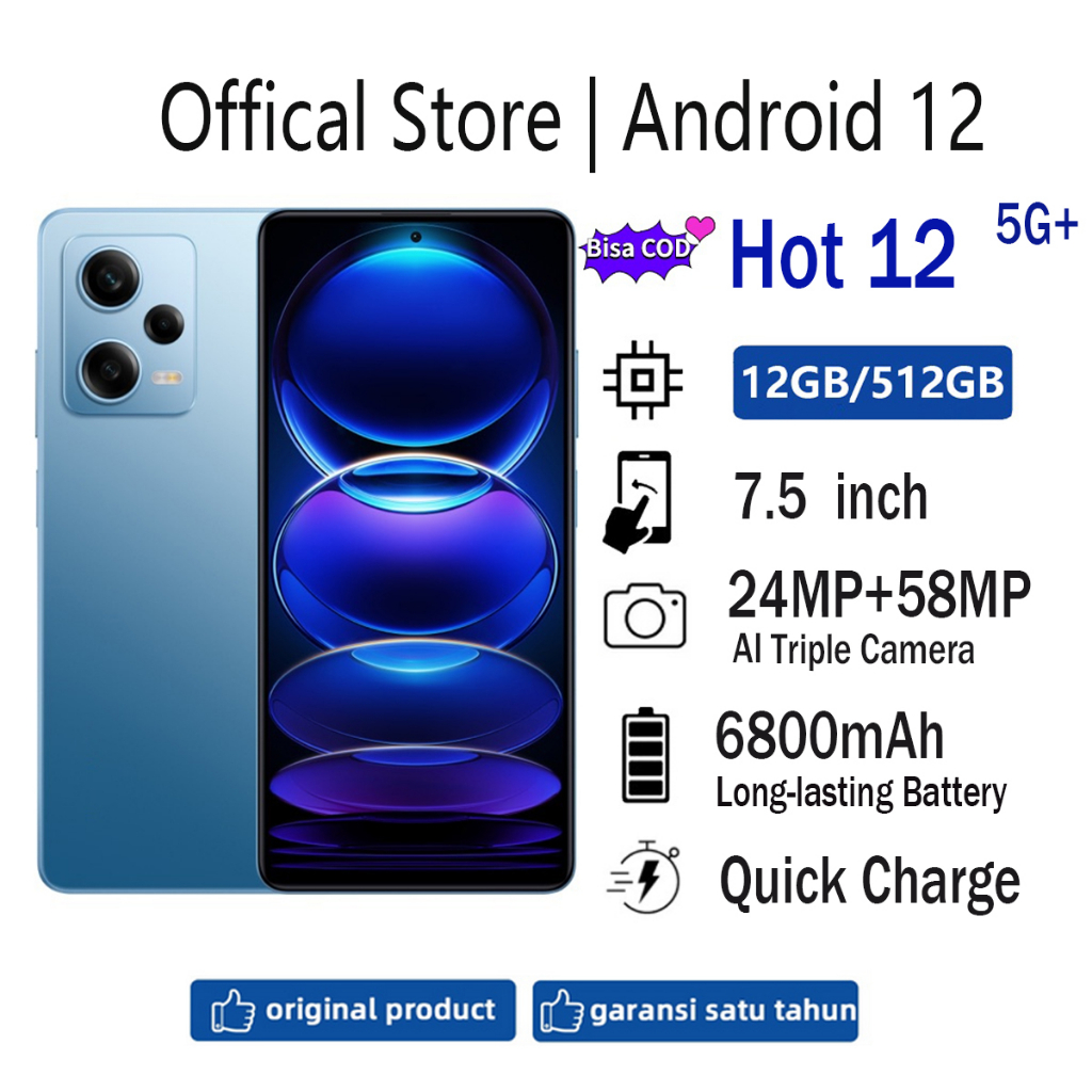 【Bisa COD】HP Murah Note 12 Pro+  Handphone Asli 12GB RAM+512GB ROM32+68MP HD Kamera Dual SIM Dual 5G NFC Buka Kunci Wajah note 12 2023 harga smartphone