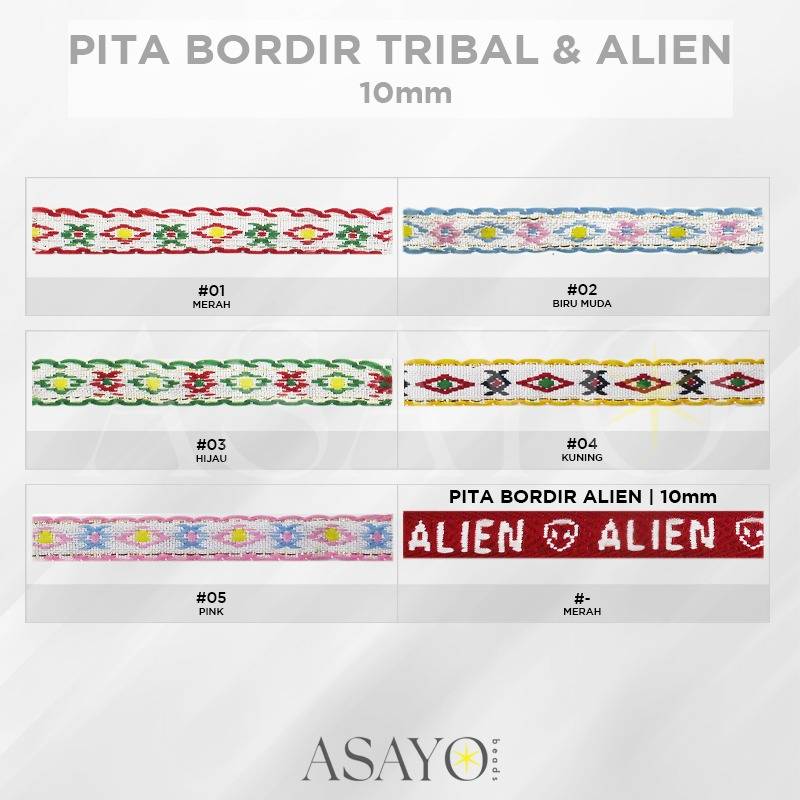 Renda List Pita Bordir Tribal 10mm 1cm Etnik Bali dan Pita Bordir Alien Merah (Roll)