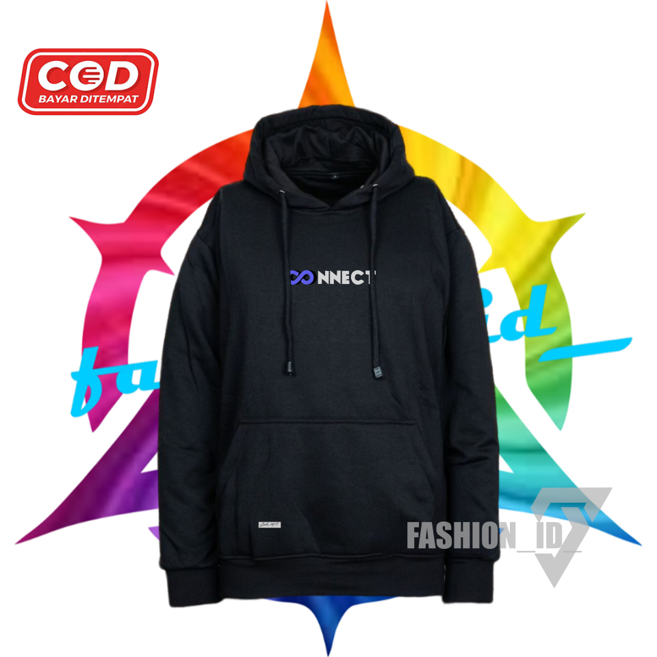 Sweater Hoodie Pria Wanita Connect  Flecee Katun Putih