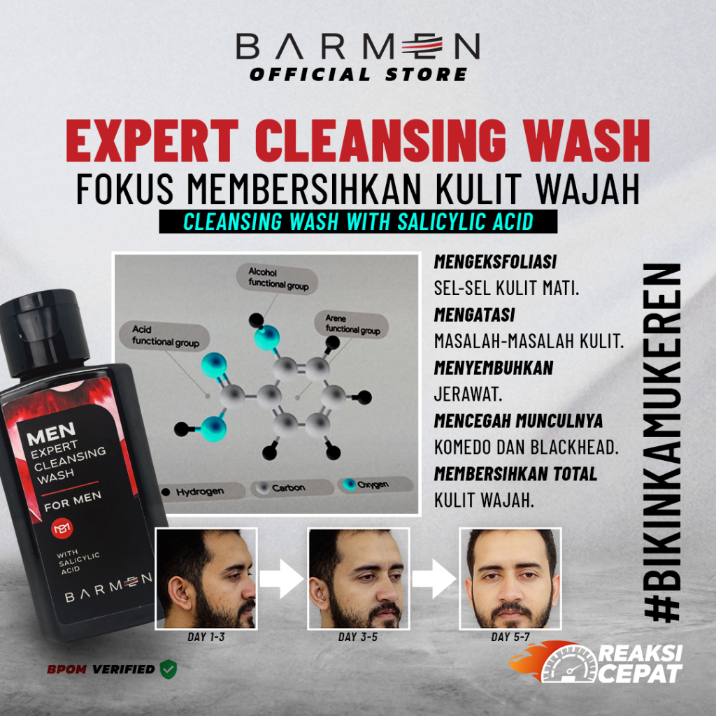 BARMEN Paket Anti Acne Cleansing Wash With BHA and Serum Anti Acne With Collagen + Tea Tree Oil