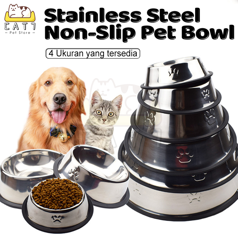 Mangkok Makanan Hewan Peliharaan Mangkuk Stainless Steel  Dasar Karet Anti-Slip Wadah Tempat Makan Kucing Anjing Pet Feeder Bowl