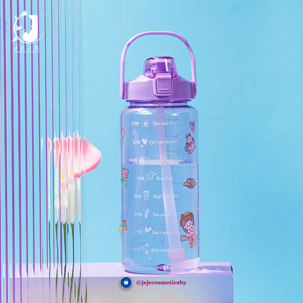 Bonbox Botol Minum Motivasi 2 Liter 2000ml Jumbo I Tumbler Portable Sport Air Plastik Bening Handle I Botol Minum Viral Food Grade