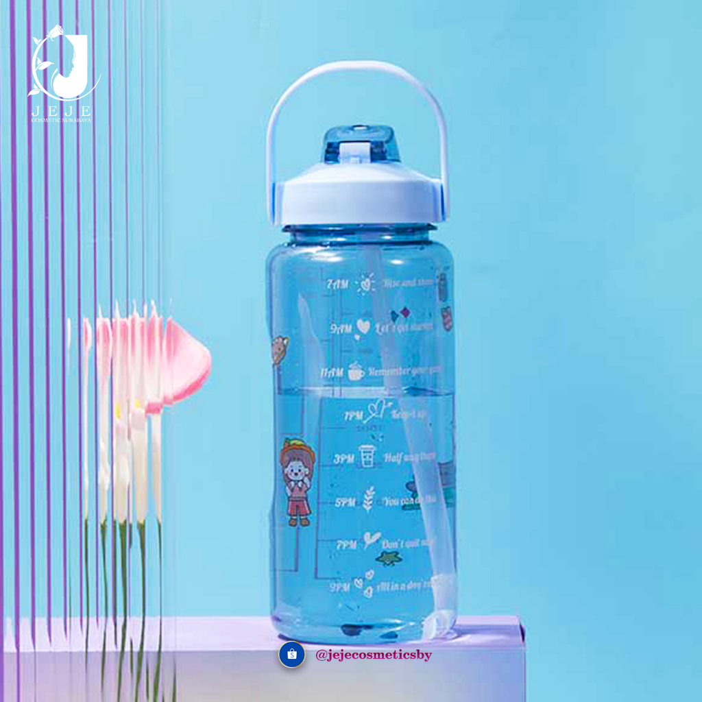 Bonbox Botol Minum Motivasi 2 Liter 2000ml Jumbo I Tumbler Portable Sport Air Plastik Bening Handle I Botol Minum Viral Food Grade