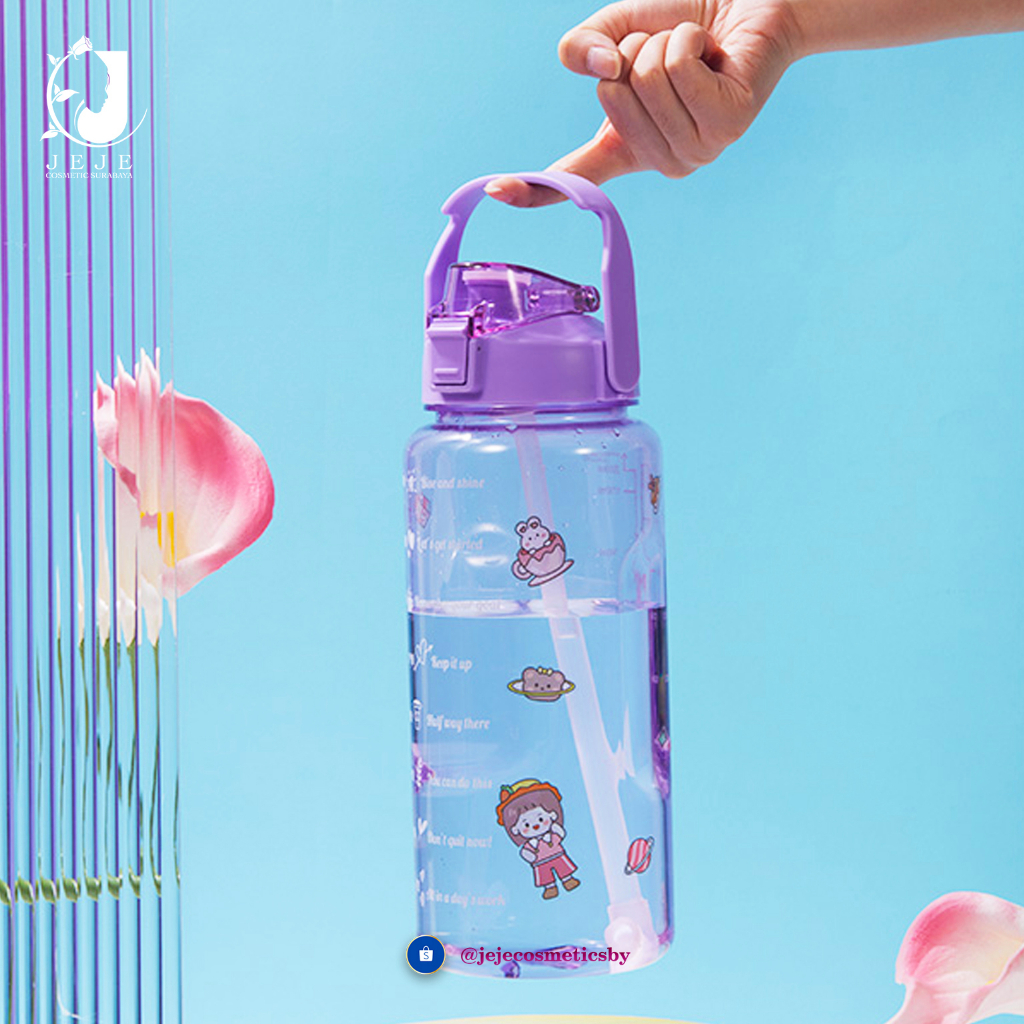 Bonbox Botol Minum Motivasi 2 Liter 2000ml Jumbo I Tumbler Portable Sport Air Plastik Bening Handle I Botol Minum Viral Food Grade