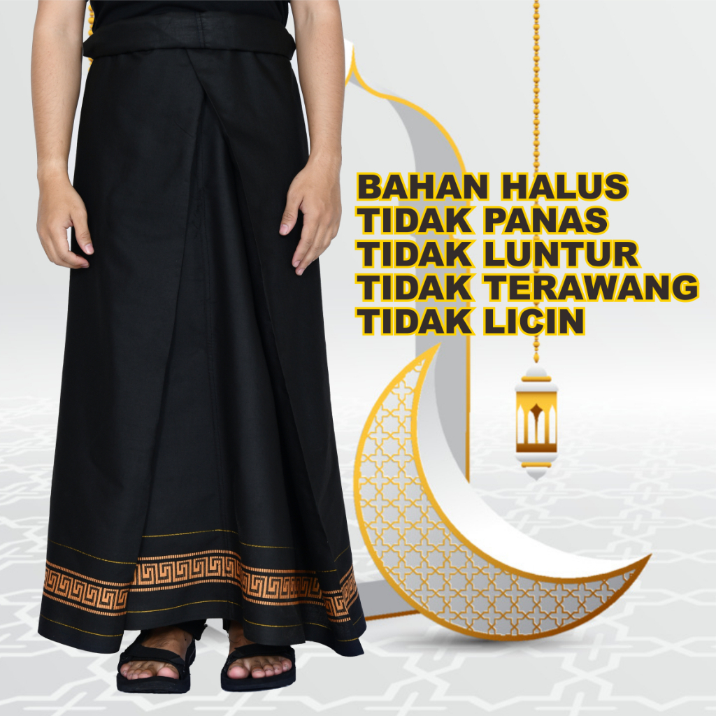 Sarung Tenun Dewasa Motif Polos HItam Dobby Timbul Gold