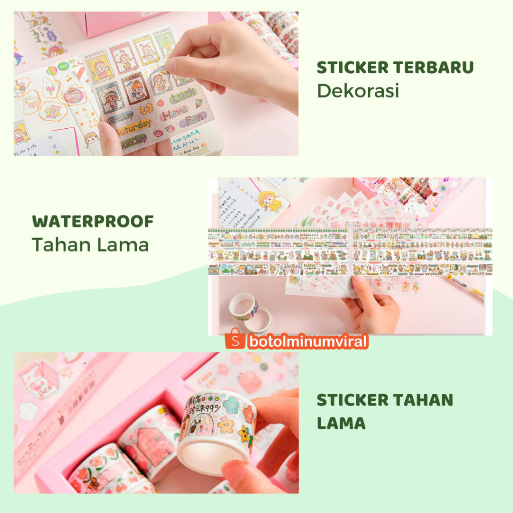 Washi Tape Sticker Momo Roll Set Box Aesthetic Korea Cute Stiker Viral