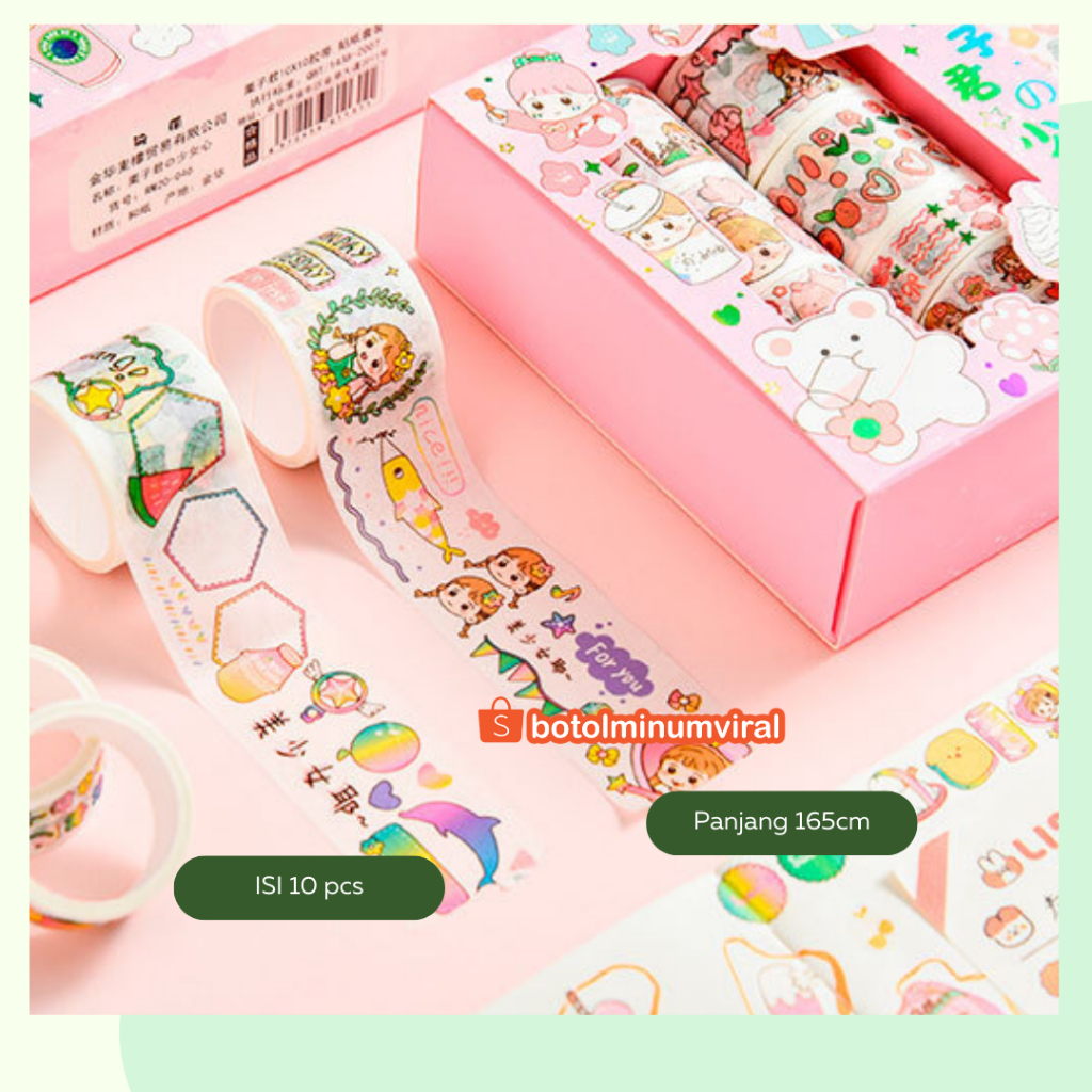 Washi Tape Sticker Momo Roll Set Box Aesthetic Korea Cute Stiker Viral