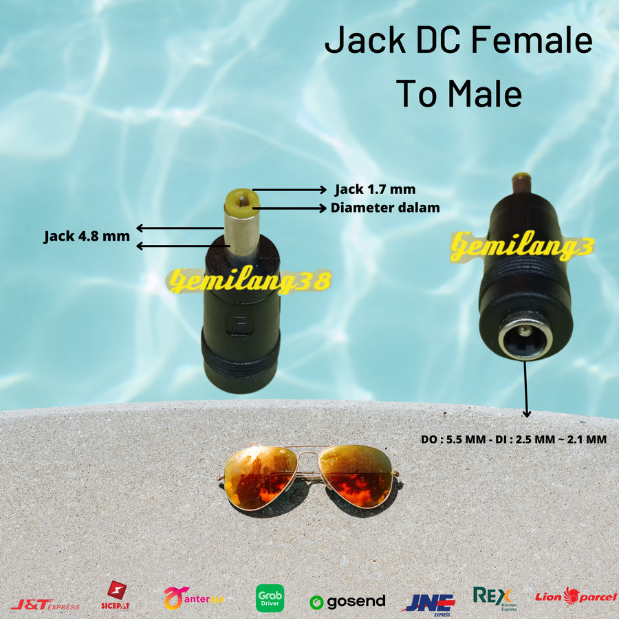 4.8mm*1.7mm Sambungan Jack DC/Female to Male Over Connector Jack DC K