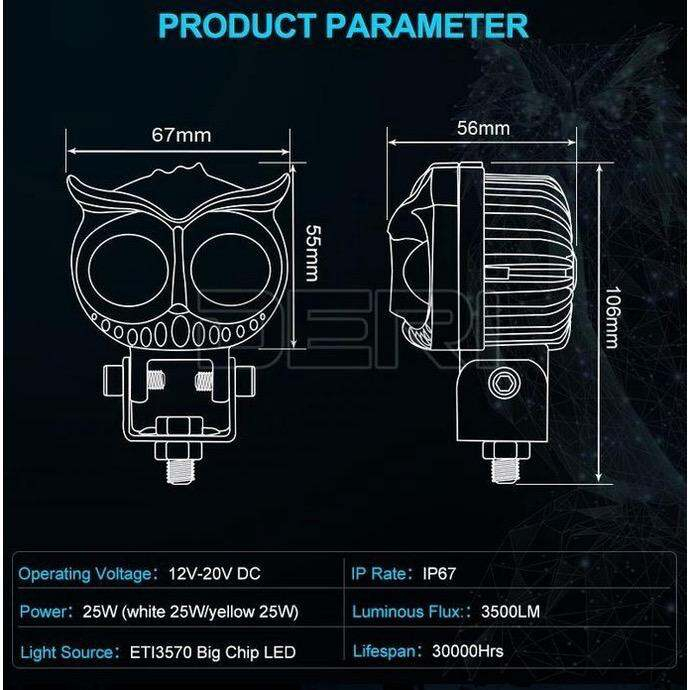 LAMPU TEMBAK LASER OWL CR7 LED D2 2 WARNA HIGH LOW / LAMPU TEMBAK SOROT BURUNG HANTU