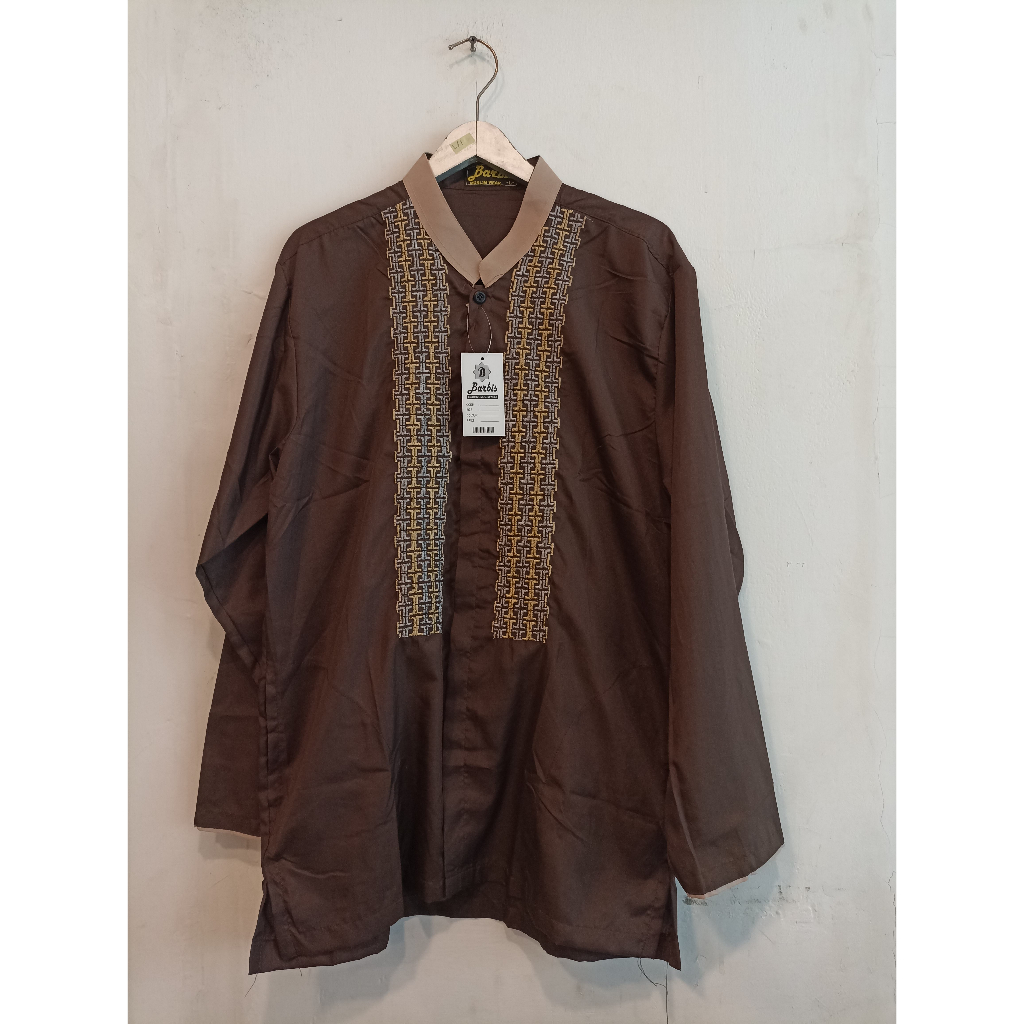 Baju Koko Pria Dewasa Lengan Panjang BARBIS 2 Coklat Krem