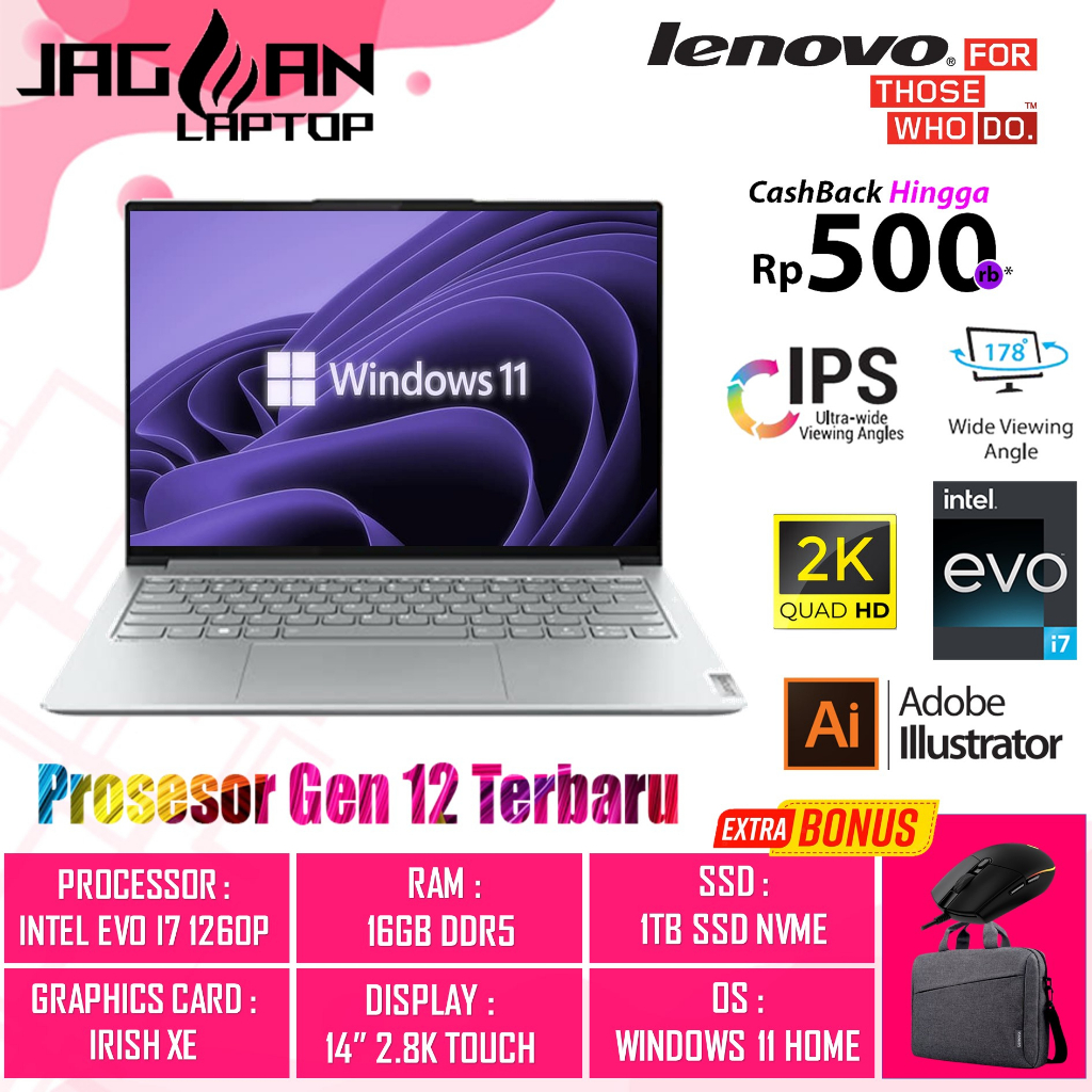 Laptop Lenovo Ideapad Slim 7 14IAP7 Intel I7 1260P RAM 16GB SSD 1TB 2K IPS TOUCH Windows 11 Terlaris