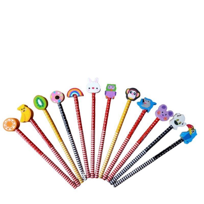 

Pensil + penghapus motif buah,binatang,pelangi (1 pcs) / pensil + setip motif buah, hewan, pelangi /