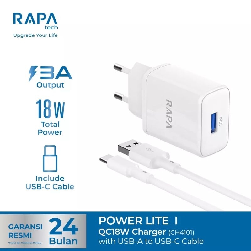 Rapa CH4101 Charger 3A 18W Fast Charging with Type-C Cable