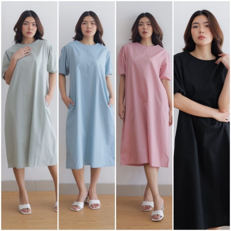 ♡ PREMIUM ♡ ORIGINAL ! ANTONIETTE PLAIN PUFF SLEEVE LOOSE MIDI DRESS