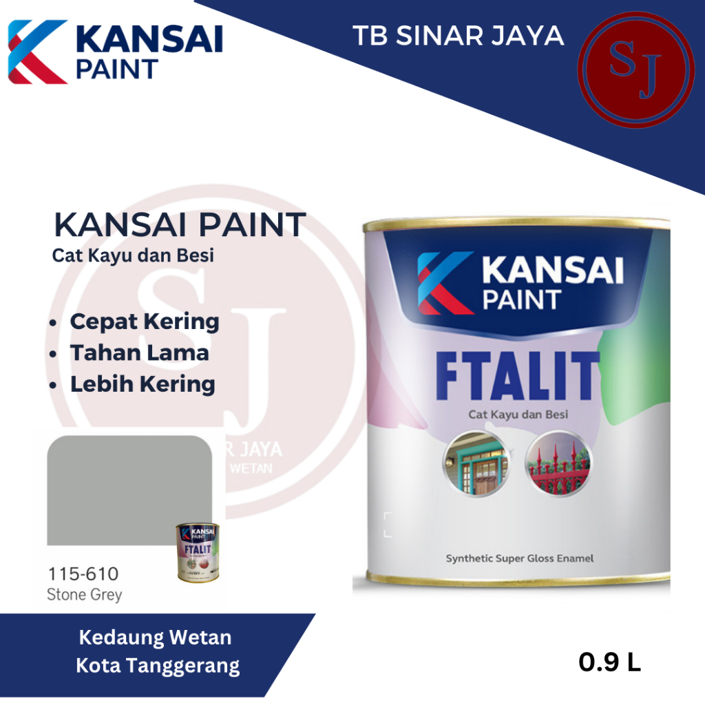 Cat Kayu dan Besi Kansai Paint Ftalit Warna Glos 1kg 115 - 610 Stone Grey