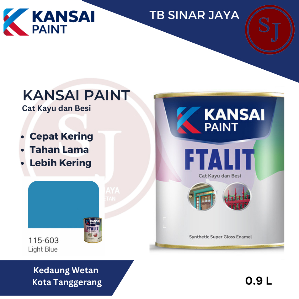 Cat Kayu dan Besi Kansai Paint Ftalit Warna Glos 1kg 115 - 603 Light Blue