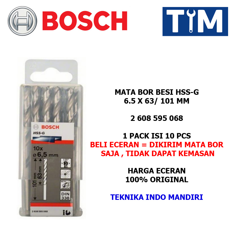 BOSCH Mata Bor Besi 6.5 MM HSS-G / Metal Drill Bit 6.5 x 63 / 101 MM