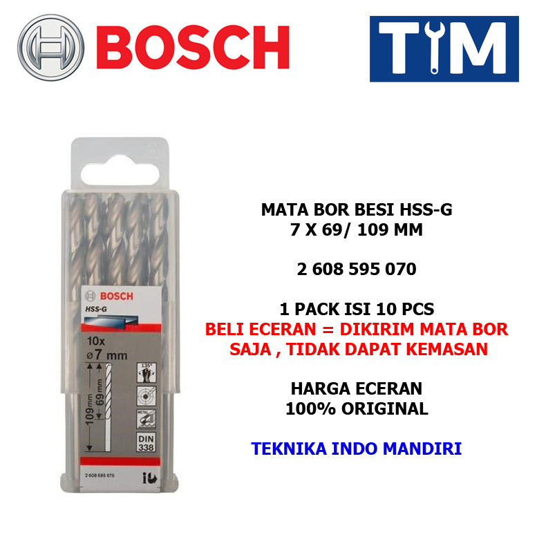 BOSCH Mata Bor Besi 7 MM HSS-G / Metal Drill Bit 7 x 69 / 109 MM