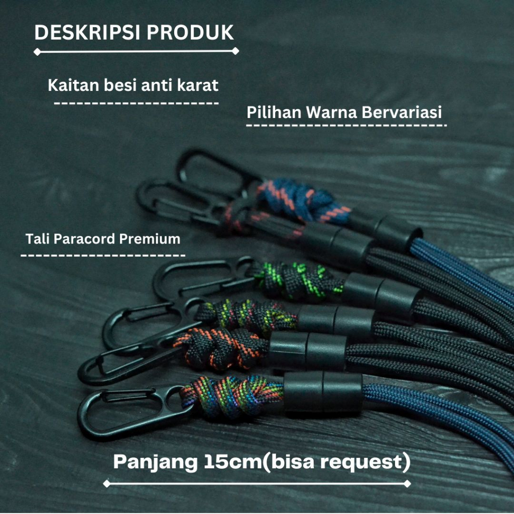 Gantungan Kunci Tali Paracord 4mm Tactical Pengait Besi Snaphook Keychain Mobil Motor Rumah