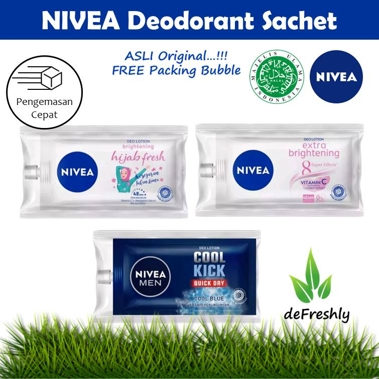 Nivea Deodorant Lotion Sachet - Extra Brightening | Hijab Fresh | Nivea Men Cool Kick | Deo Lotion 9ml