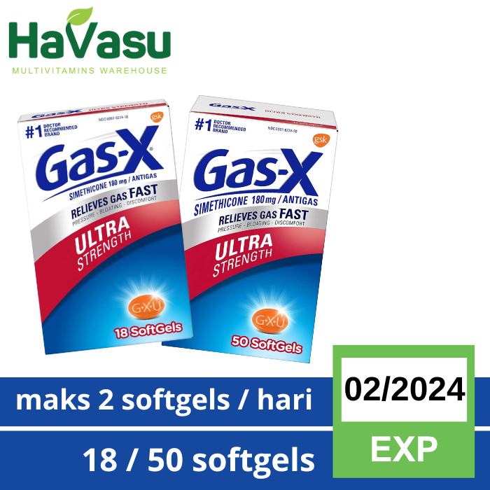 Gas-X Ultra Strength Softgel Maag Asam Lambung Gas Bloating Relieves 18 dan 50 Softgels