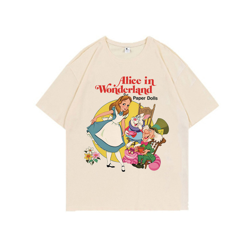 Kemeja oversize wanita lengan pendek heart graffiti print Alice In Wonderland T-shirt import kaos wanita korean style premium kaos hitam ootd