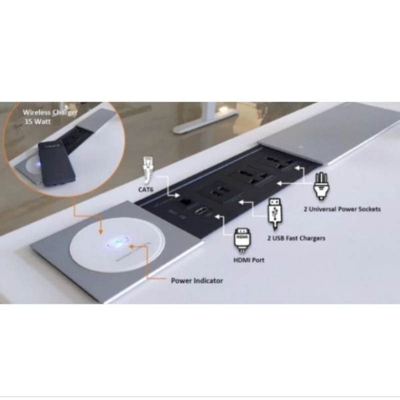 STOP KONTAK SLIDING 2 POWER + 2 USB CHRAGER + HDMI + DATA + CHARGER WIRELES