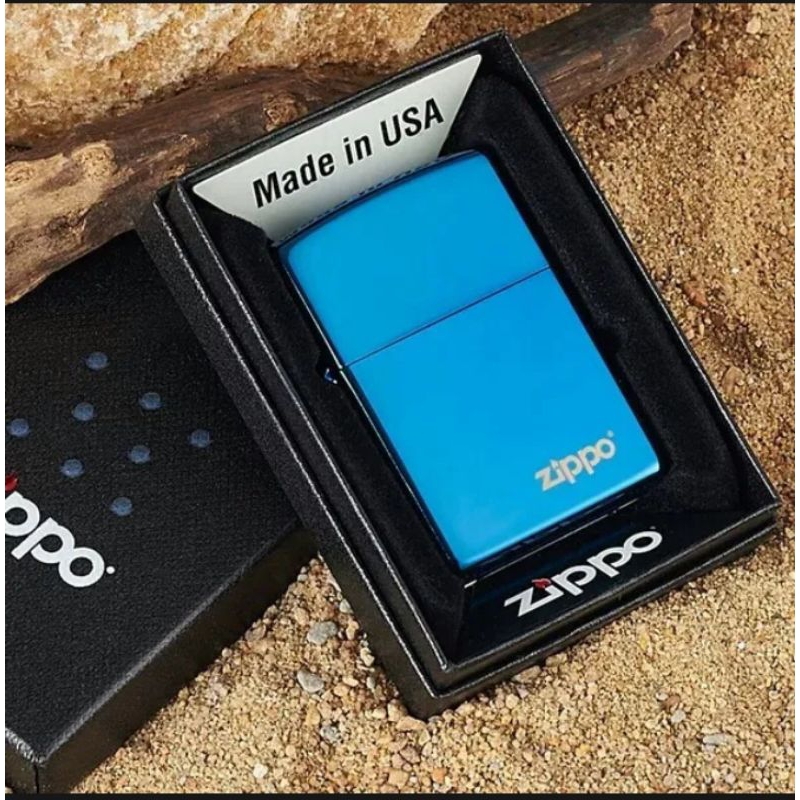 korek api Zippo biru ice glossy logo bawah premium