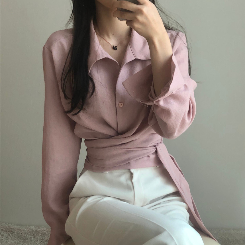 XIAOZHAINV Korea Kemeja Blouse Wanita Casual Lengan Panjang Baju Tunik Crop Top 0728