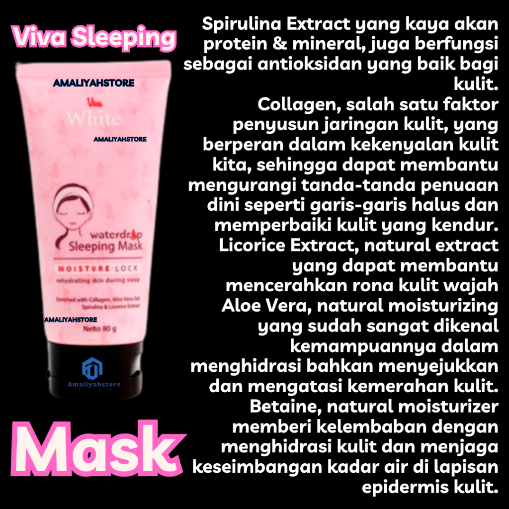 Viva Sleeping Mask Moisturizer Water Drop Masker Wajah Pemutih Untuk Pria Dan Wanita Anak Usia 8 Tahun Penghilang Kantung Mata Panda Pelembab Kulit Ampuh Original Bpom