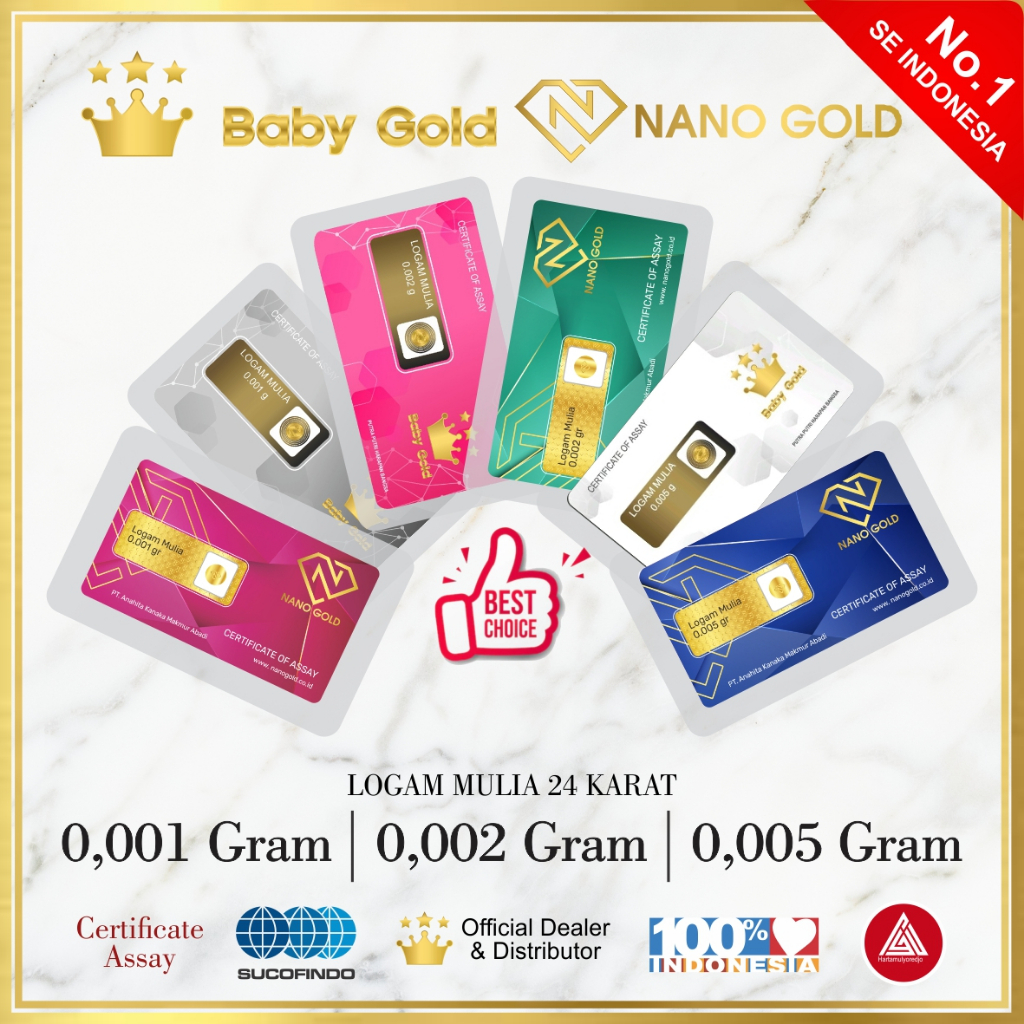 Babygold Emas Mini Gold 0,001 0,002 0,005  gr 24 Karat Kemasan Laminating