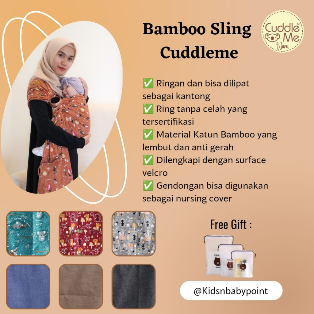 ( BISA COD ) (FREE GIFT ) Ringsling Cuddle Me Gendongan Bayi  - Bamboo Sling Cuddleme