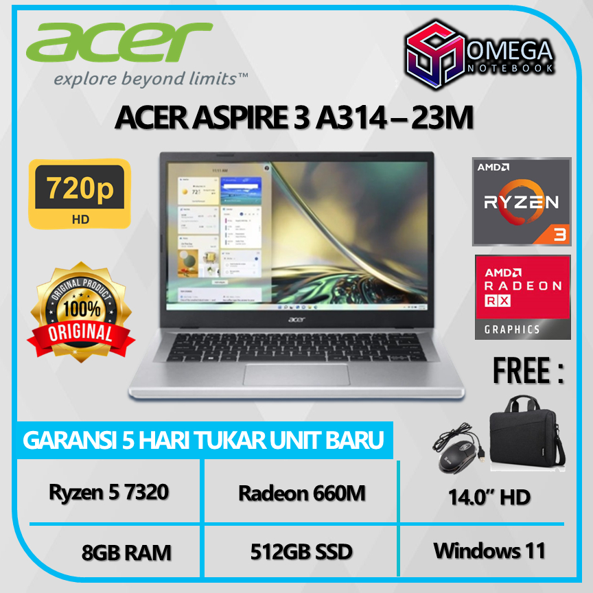 Acer Aspire 3 A314 23M Ryzen 3 7320 8GB 512GB 660M 14,0 Windows 11