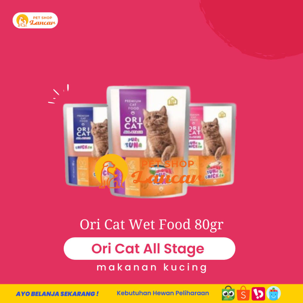 Makanan Kucing Basah Premium Ori Cat Pouch Tuna Chicken 80GR All Stage