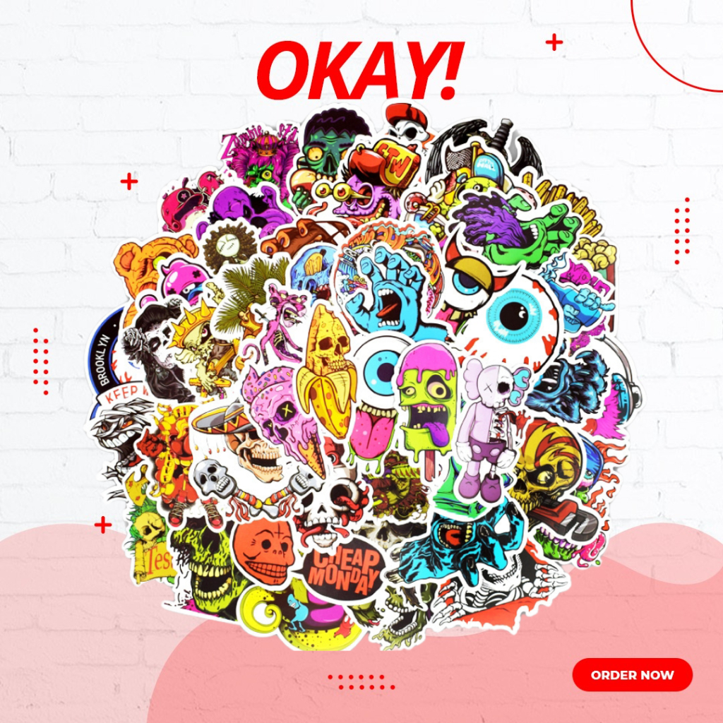 OKAY Stiker Graffiti Gitar Laptop Dinding Botol Koper Grafiti