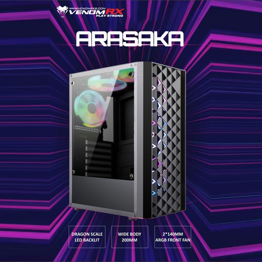 Casing VenomRX ARASAKA - Full Temper 2X14CM RGB Fan
